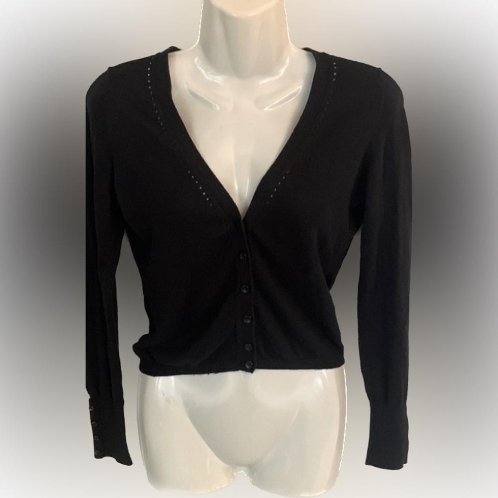 Sinclaire 10 Women’s S 2-4 Black cotton Silk Cropped cardigan sweater Top